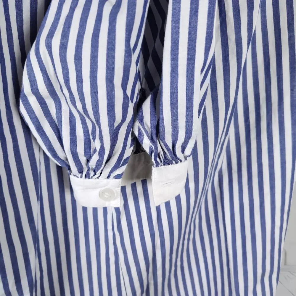 Vintage Victoria's Secret Blue Striped Cotton Sleep Shirt Nightgown Oversized S